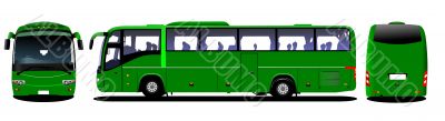 City bus. Tourist coach. Frontal, rear, side view. Vector illust