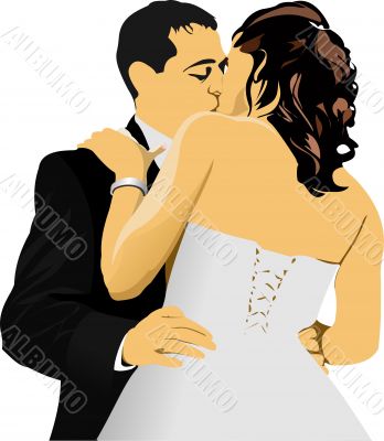 Kissing Couple. Bride and Groom. vector illustration