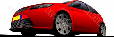 red car-coupe on the road. Vector illustration