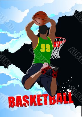 Basketball players poster. Colored Vector illustration for desig