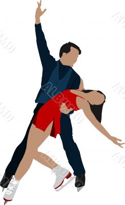 Figure skating colored silhouettes. Vector illustration