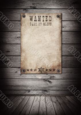 Wanted poster in old grunge interior. Wanted poster in old grunge interior.