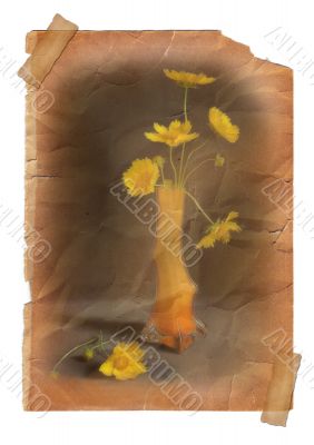 Yellow flower in vase - vintage effect