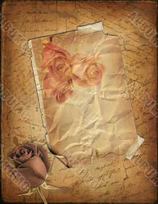 Rose and old paper with the hand-written text Rose and old paper with the hand-written text