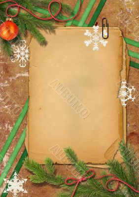 Christmas tree, Grunge papers and snowflake Christmas tree, Grunge papers and snowflake