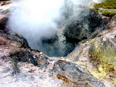 Volcanic Pit And Steam close up