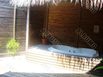 bath in wooden hut