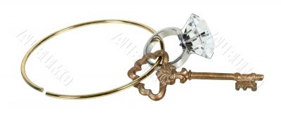 Engagement Ring and Vintage Key on Key Ring