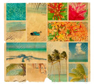 Tropical collage on a piece of old paper, illustration Tropical collage on a piece of old paper, illustration
