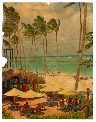 people stay on the beach. Retro design people stay on the beach. Retro design