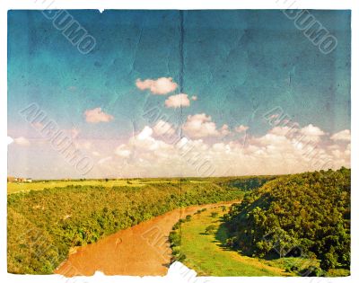 Landscape of river and cloudy sky. 