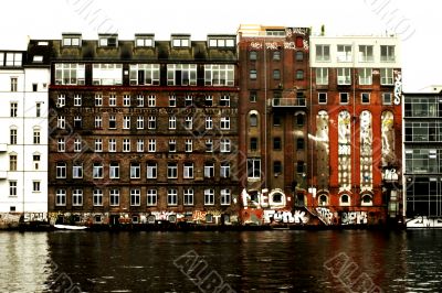 Old storage building, brick, at the riverside