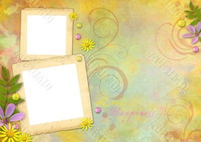 photo frames on the abstract pastel-colored paper background