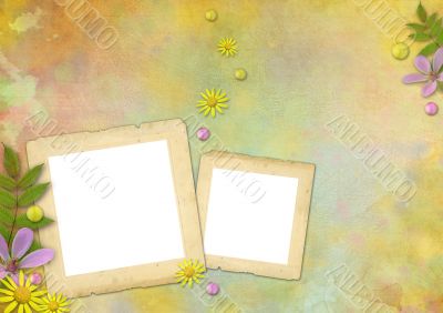 photo frames on the abstract pastel-colored paper background