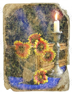 retro design Still-life - flowers and a candle
