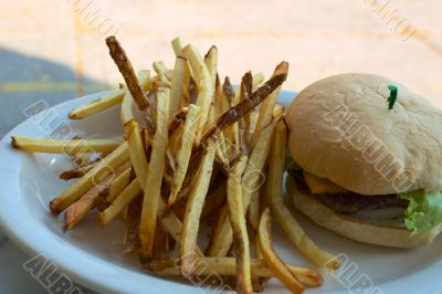 Cheeseburger and Fries on a Plate