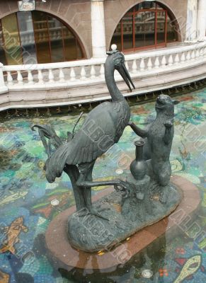 Sculpture on a Russian fairy tale `The Crane and the Fox`