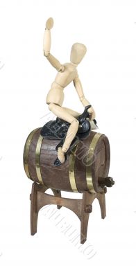 Riding a Saddle on Wooden Barrel