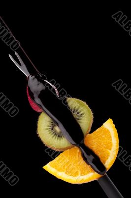 fruits with coated melted chocolate