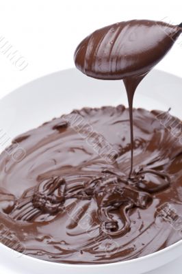 a spoon scoop in melted chocolate
