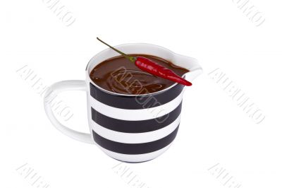 chilly pepper and cup of chocolate