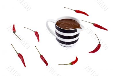 melted chocolate cup and chili