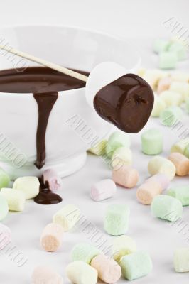 marshmallow  with melted chocolate 