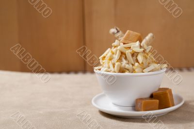 almond ice cream with chopped caramel