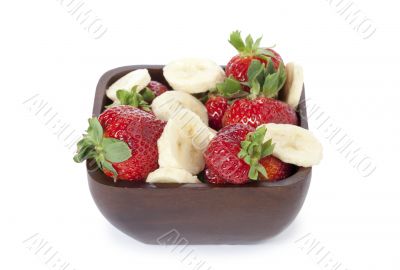 raspberries bowl with slice bananas
