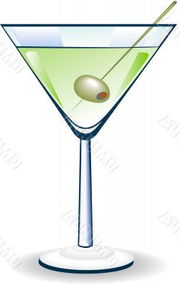 illustrated image of martini glass with olive