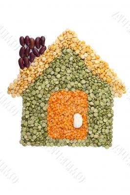 assorted beans forming a house