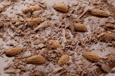 almond on chocolate syrup