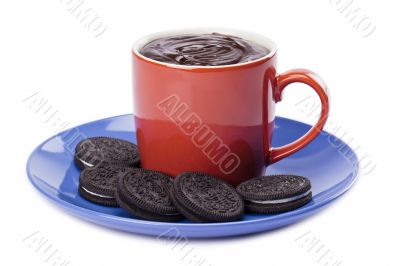 cup of melted chocolate with chocolate cookies