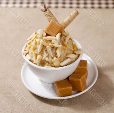ice cream with nuts and caramel