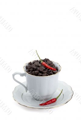 a cup with chocolate chips and chili