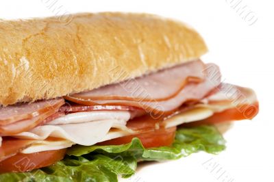 close up shot of ham sandwich