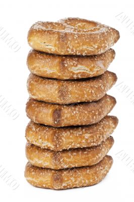 pretzel arranged on white background 