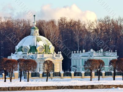 Kuskovo estate. View of the Grotto from the Great Pond