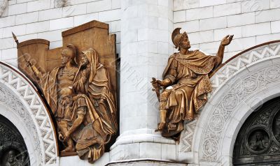 Sculpture on the wall  of Christ the Saviour Cathedral in Moscow