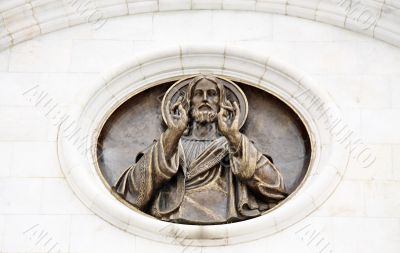 Sculpture on the wall  of Christ the Saviour Cathedral in Moscow