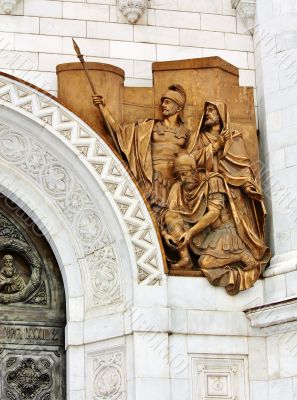 Sculpture on the wall  of Christ the Saviour Cathedral in Moscow