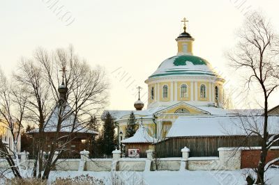 Winter landscape with church