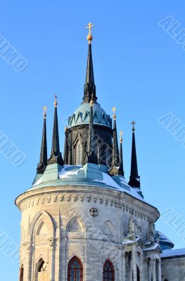 top of the church built in russian gothic style (pseudo gothic)