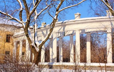 Colonnade and trees
