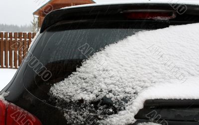 Snow on the glass of the car