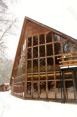 large building in the woods
