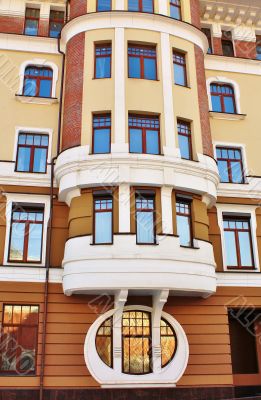 Facade of the brown residential building