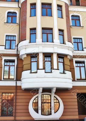 Facade of the brown residential building