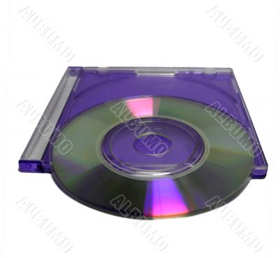 Compact disc in blue clear case isolated on the white background