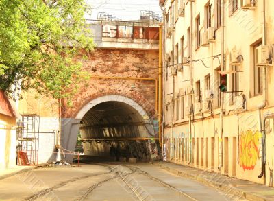 Tunnel with tram rails way